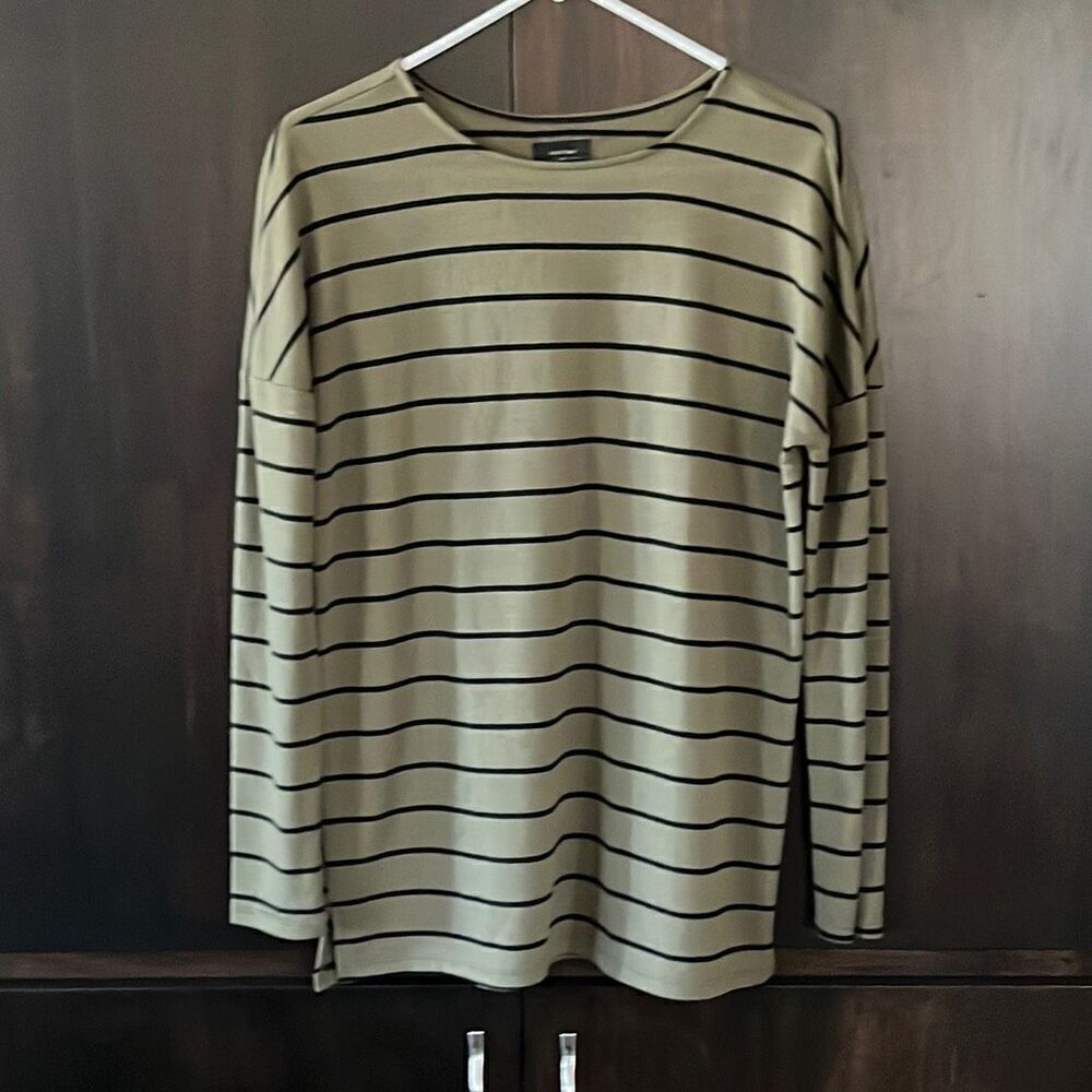 Billabong Olive Green Black Striped Long Sleeve‎ Top Small